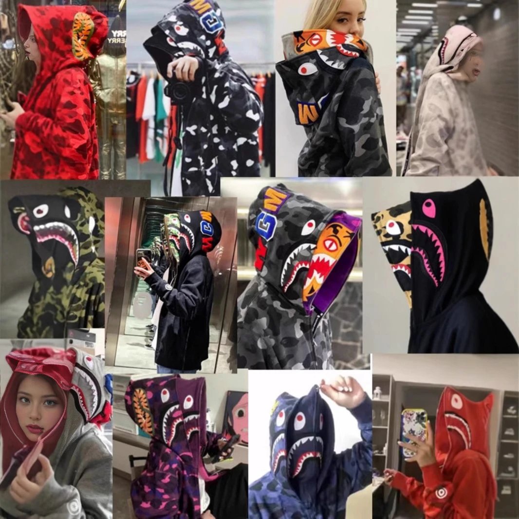 A Bathing Ape BAPE Shark Full Zip Camo Hoodie Multicolor