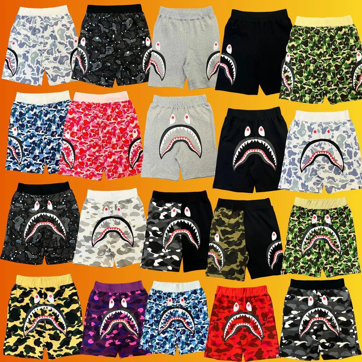A Bathing Ape BAPE Shark Camo Streetwear Shorts Multicolor