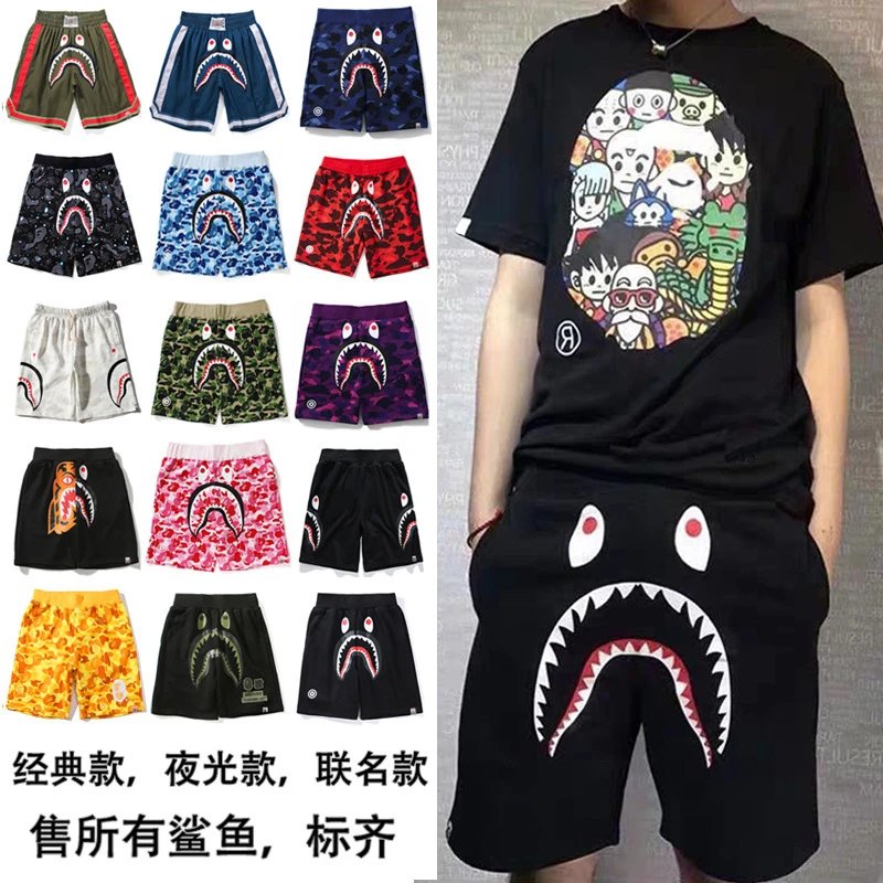 A Bathing Ape BAPE Shark Graphic Streetwear Shorts Black