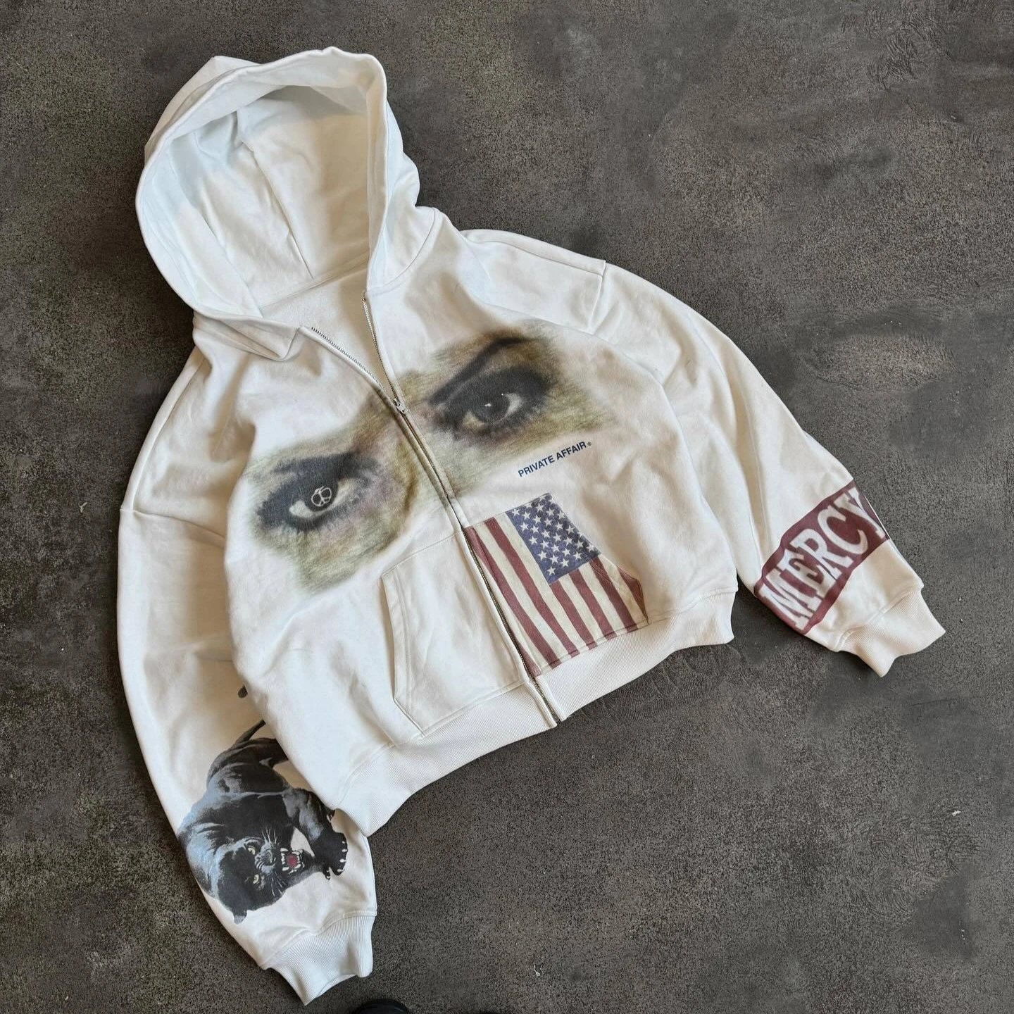 Private Affair Mercy Graphic Zip-Up Hoodie White