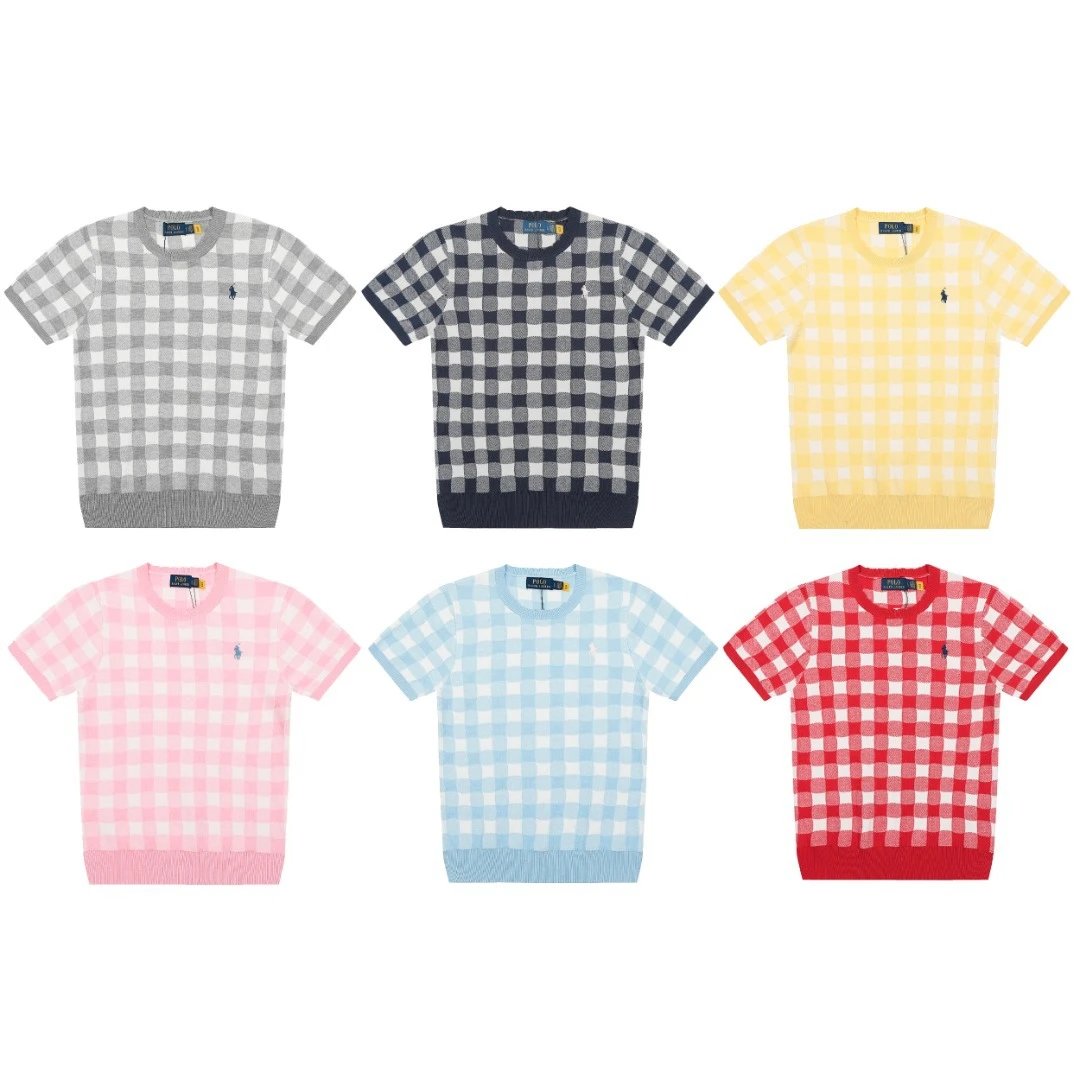 Ralph Lauren RL Gingham Knit Short Sleeve Sweater Multicolor