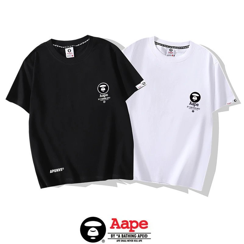 Aape Aape Graphic Print Cotton T-Shirt Black and White