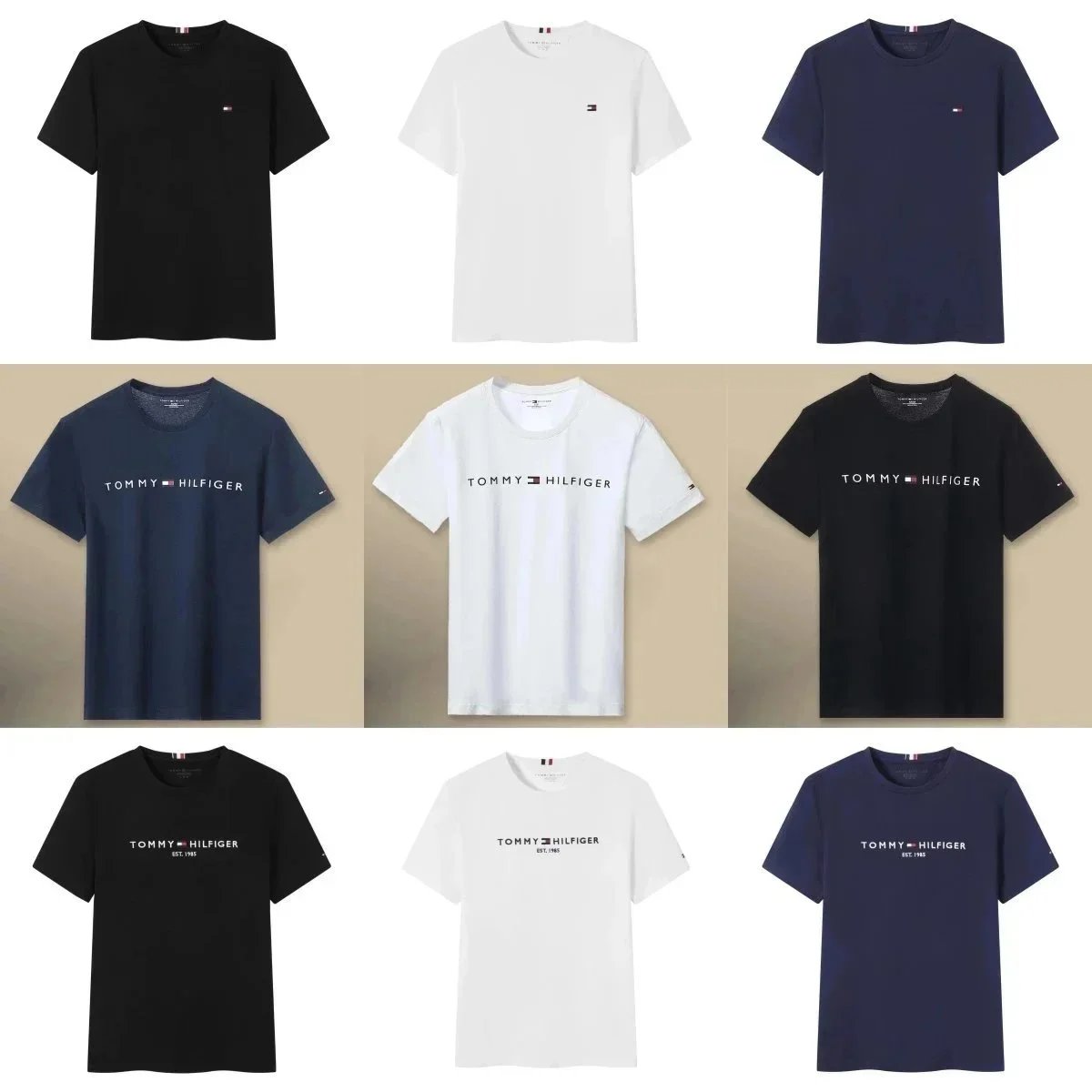 Tommy Hilfiger TH Classic Logo Cotton T-Shirt Black White and Navy