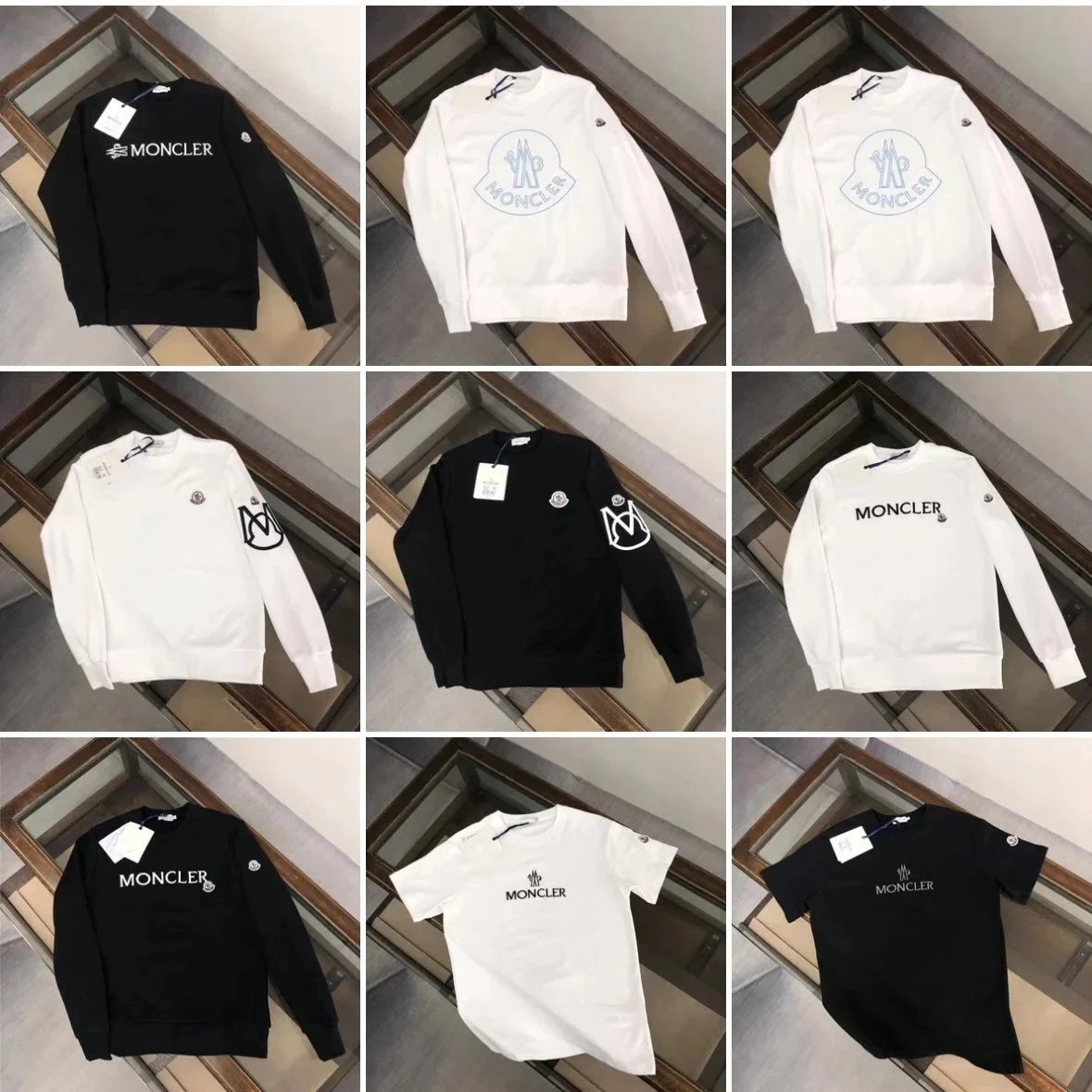 Moncler Graphic Print Cotton Crewneck Sweatshirt Black and White