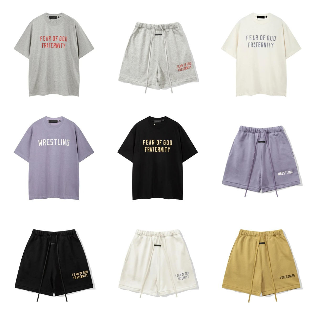 Fear of God FOG Essentials Fraternity Oversized Graphic T-Shirt and Shorts Set Multicolor