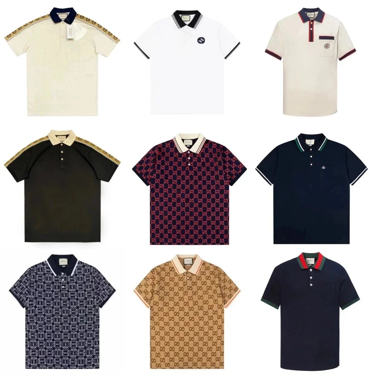 Gucci Monogram and Web Stripe Classic Polo Shirts Multicolor