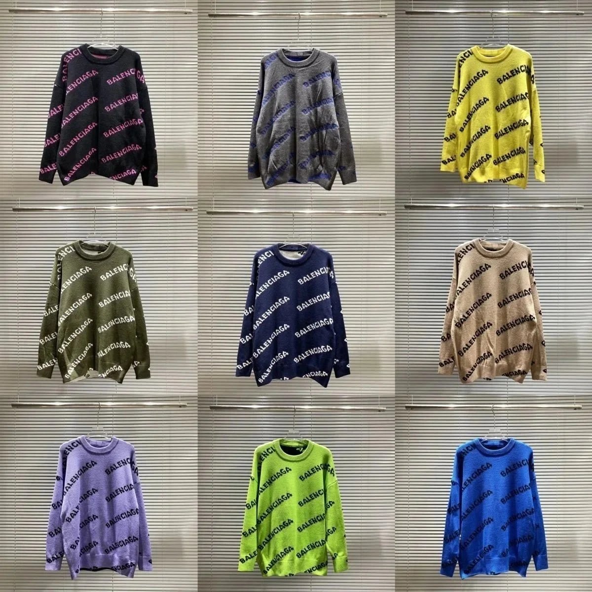 Balenciaga All-Over Print Knit Sweater Oversized Crewneck Multicolor