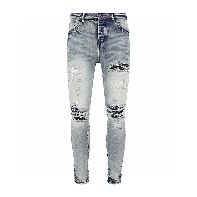 Design Distressed Skinny Jeans Slim Fit Denim Pants Light Blue