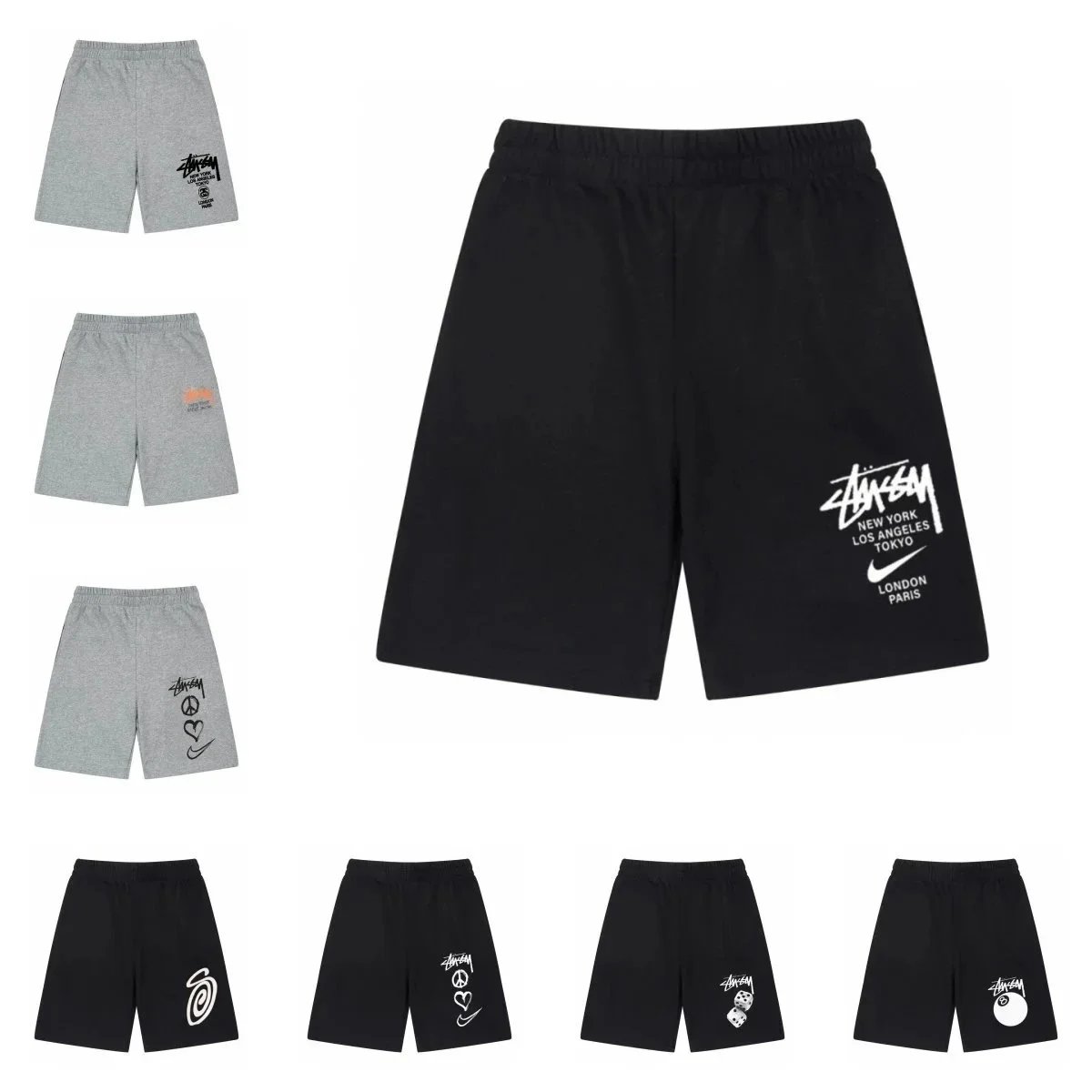 Stussy World Tour Graphic Cotton Shorts Black and Gray