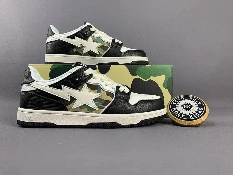 A Bathing Ape BAPE Sk8 Sta Camo Streetwear Sneakers Black and White