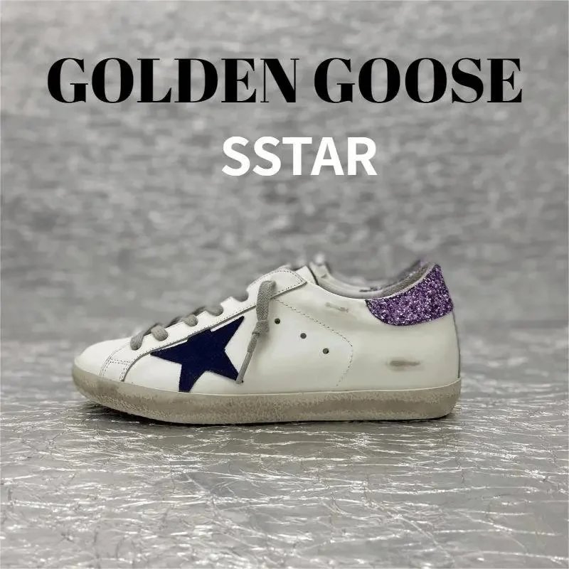 Golden Goose Super-Star distressed leather sneakers White and Purple