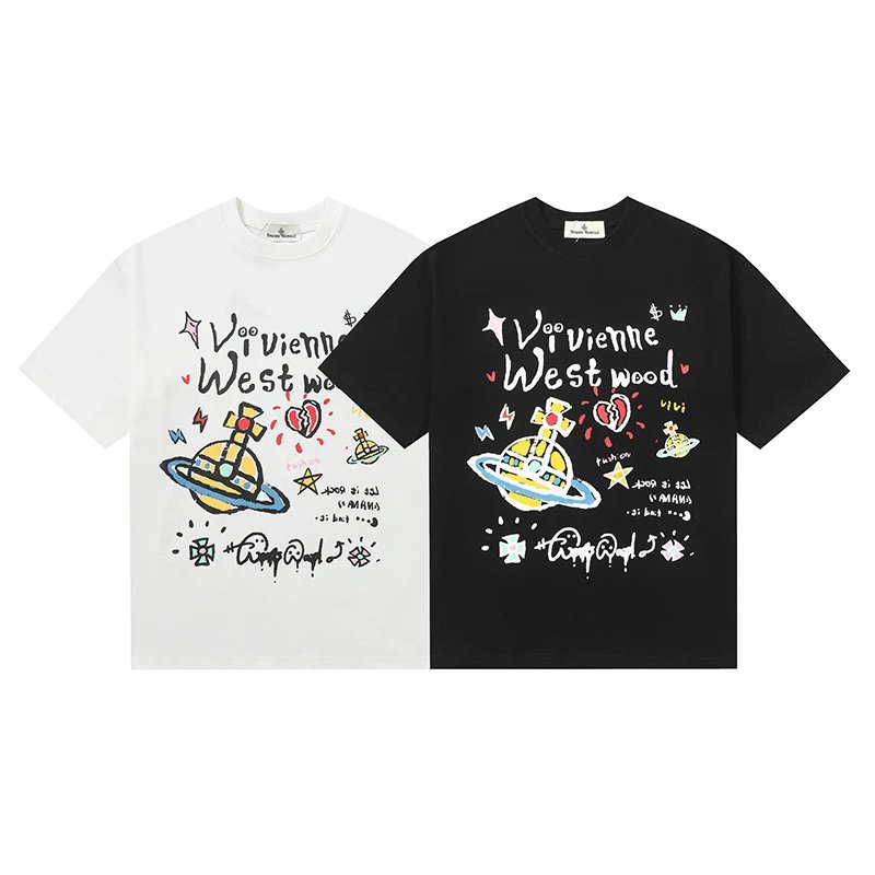 Vivienne Westwood Graffiti Orb Graphic Tee Cotton T-Shirt Black and White