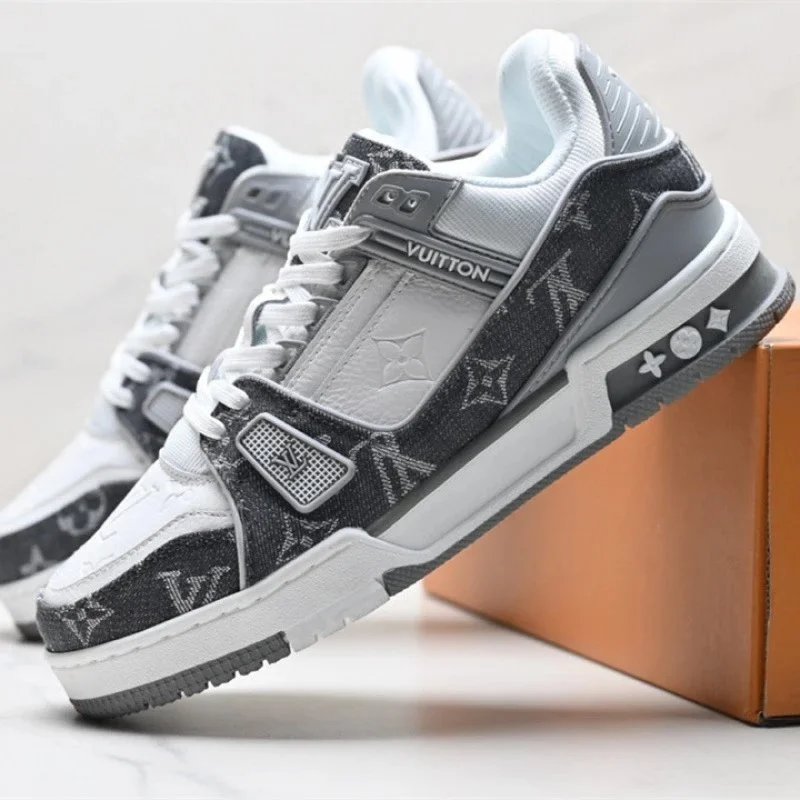 Louis Vuitton LV Trainer Sneaker Chunky Denim Sneakers Gray and White