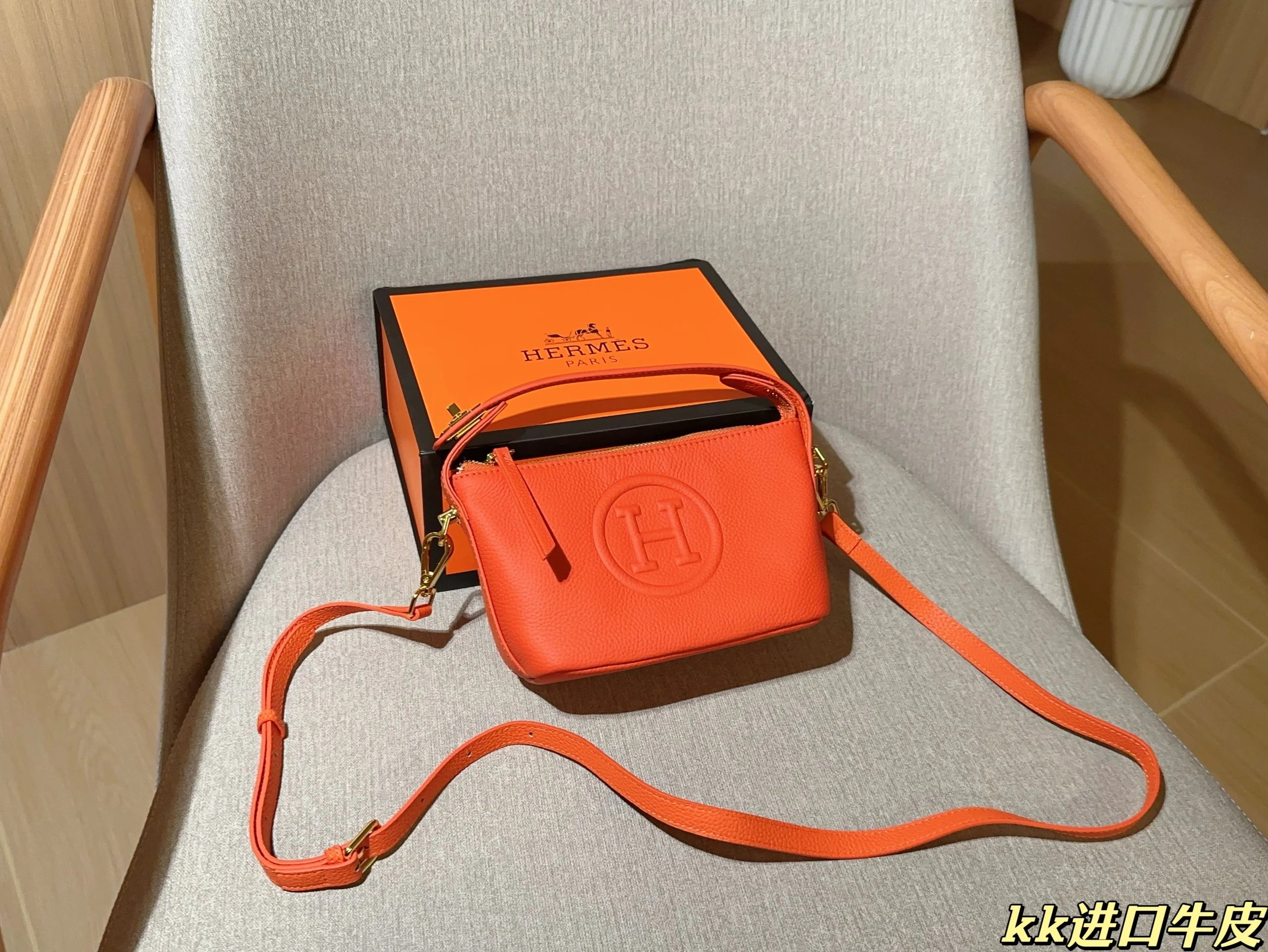 Hermes Evelyne Sellier Leather Crossbody Bag Orange