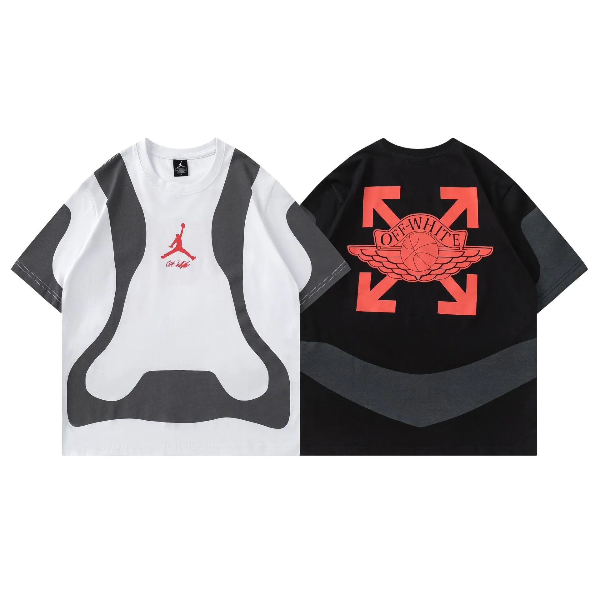 Jordan Off-White Collaboration Graphic Streetwear T-Shirt Black and White