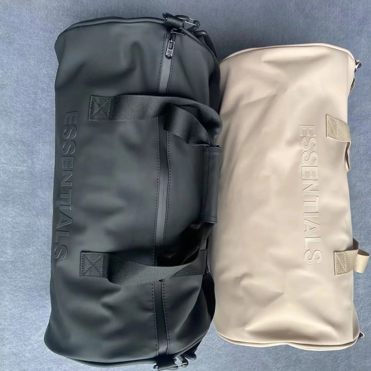 Fear of God FOG Essentials Waterproof Travel Duffle Bag Black and Beige