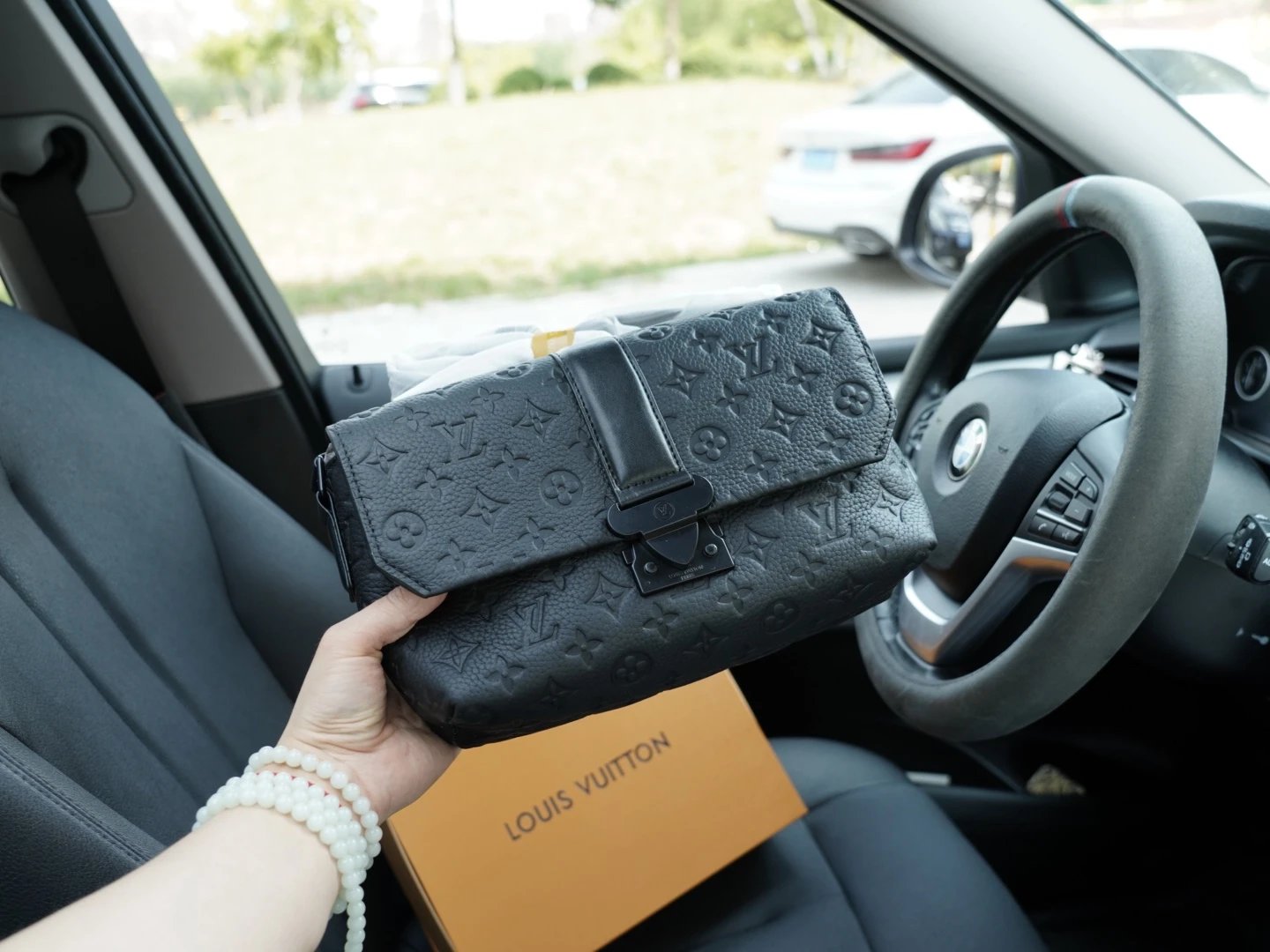 Louis Vuitton LV S-Lock Messenger Embossed Leather Crossbody Bag Black