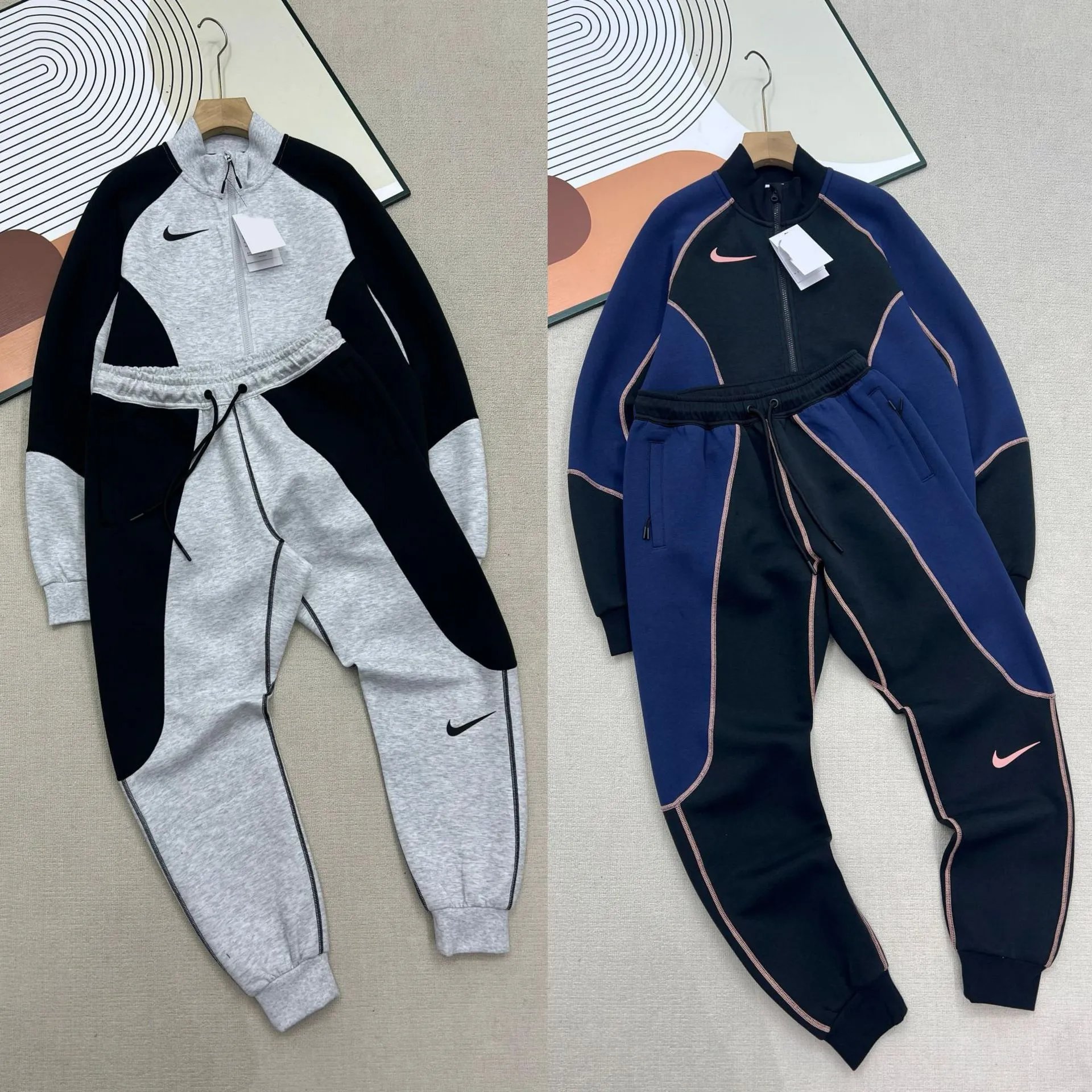 Nike Tech Fleece Colorblock Athletic Tracksuit Set Multicolor