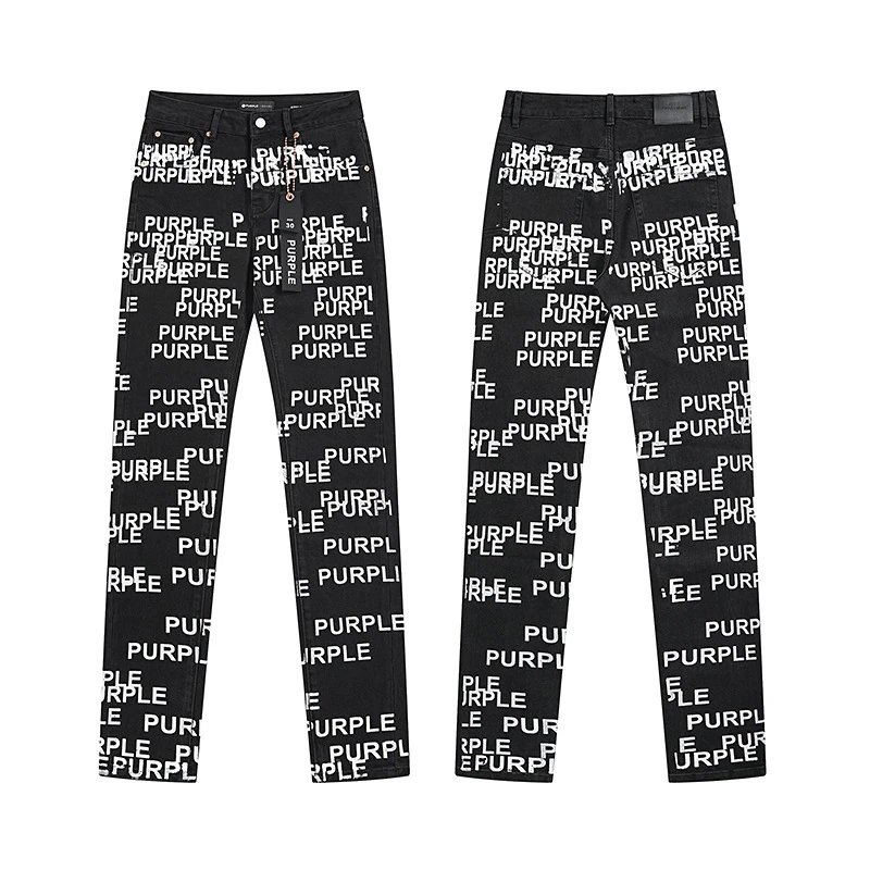 Purple Brand All Over Print Graphic Streetwear Jeans Black