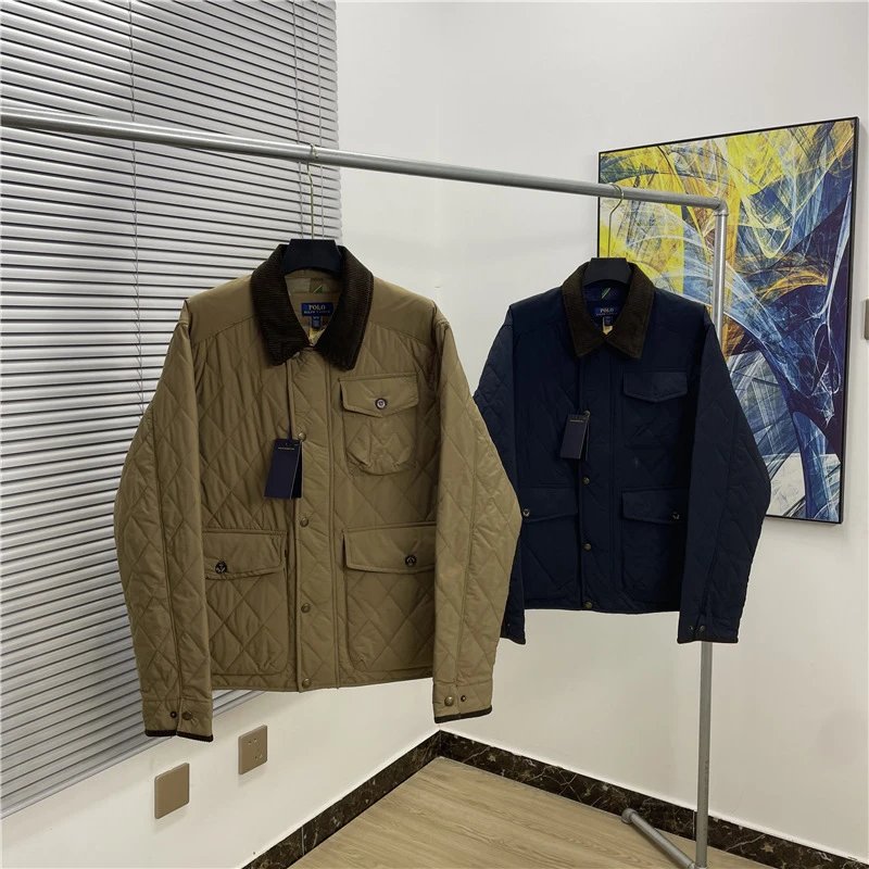 Ralph Lauren RL Quilted Field Jacket Classic Casual Jacket Beige and Navy