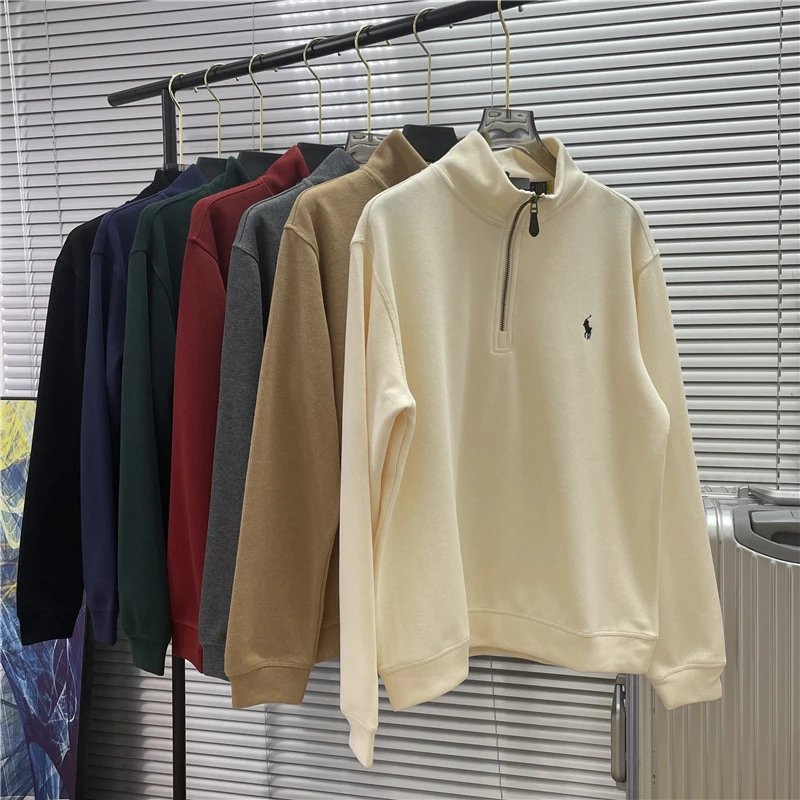 Ralph Lauren RL Quarter-Zip Pullover Cotton Sweatshirt Beige