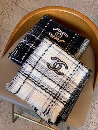 Chanel Tweed Check Classic Scarf Black and White