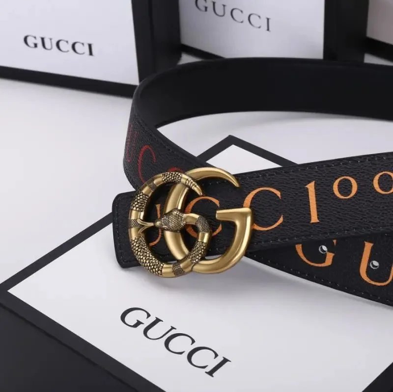 Gucci GG Marmont Snake Buckle Leather Belt Black