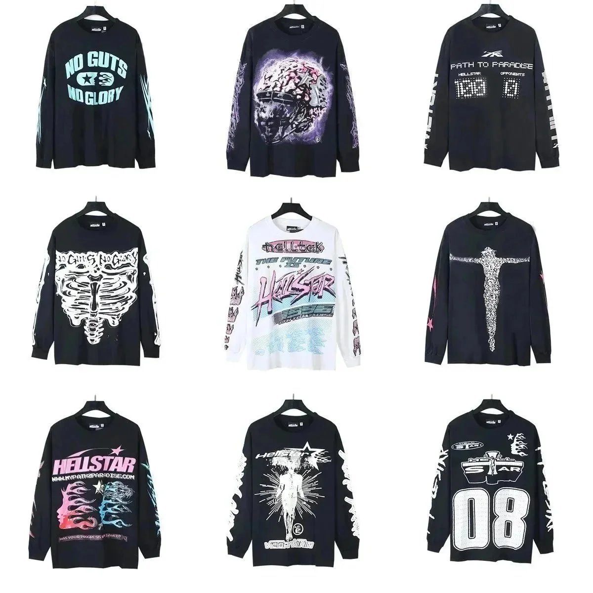 Hellstar Graphic Long Sleeve Streetwear T-Shirt Black and White