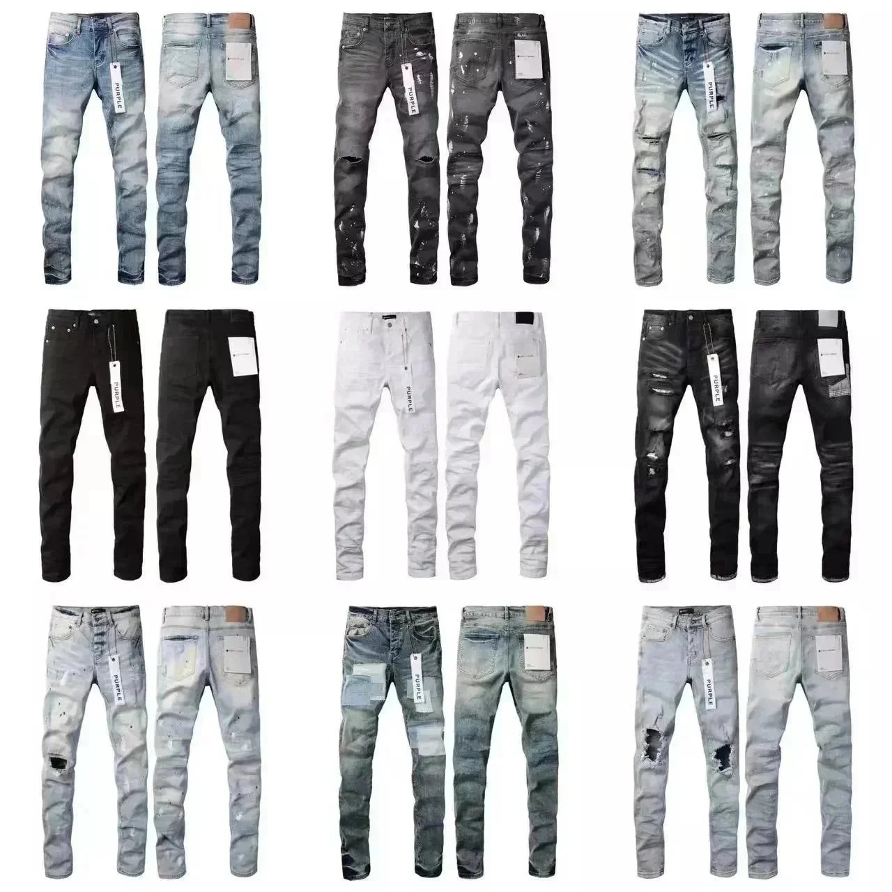 Purple Brand Distressed Denim Jeans Slim Fit Pants Multicolor