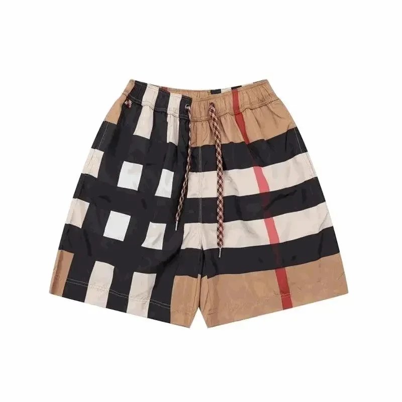 Burberry Check Print Casual Swim Shorts Beige and Black