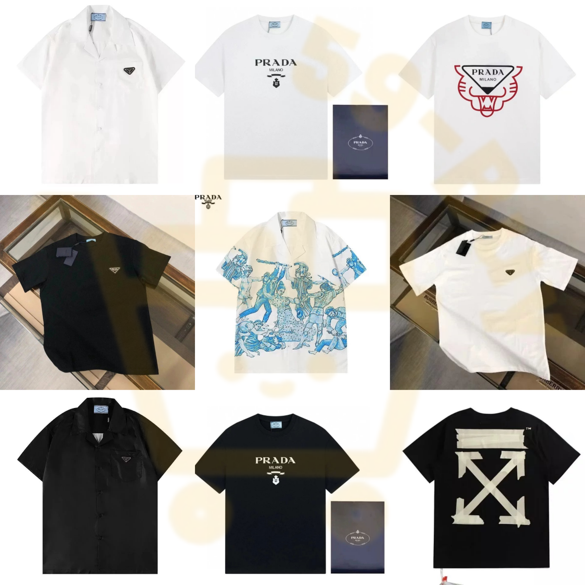 Prada Graphic Print and Logo Cotton T-Shirts White and Black