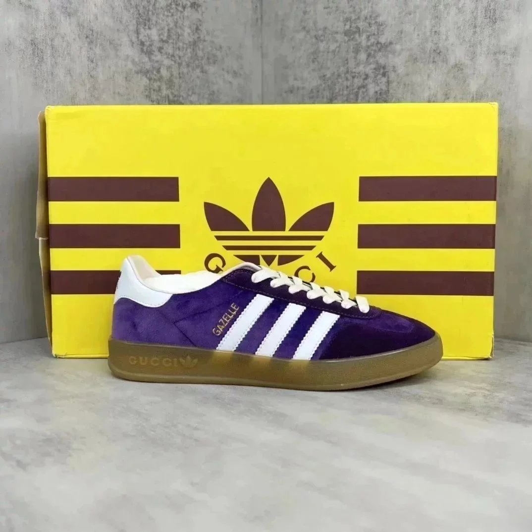 Gucci Gazelle Suede Low Top Sneakers Purple and White