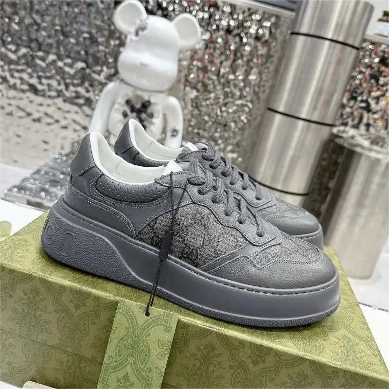 Gucci GG Supreme Platform Sneakers Chunky Casual Shoes Gray