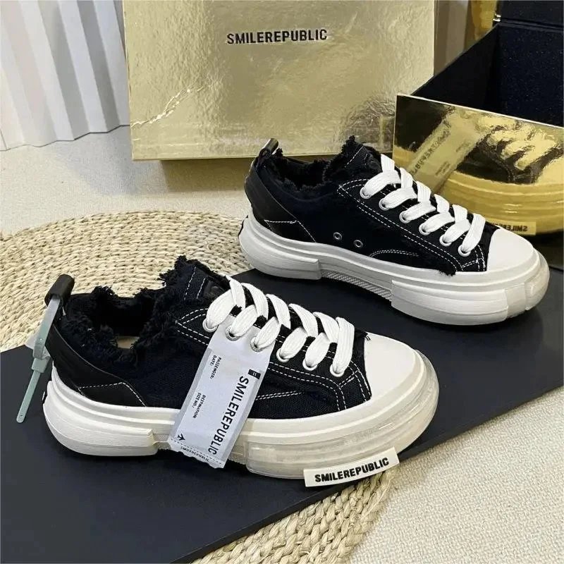 SMILEREPUBLIC Canvas Platform Chunky Sneakers Black