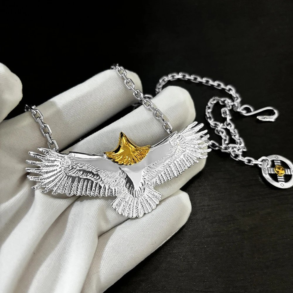 Goro's Eagle Pendant Vintage Necklace Silver and Gold