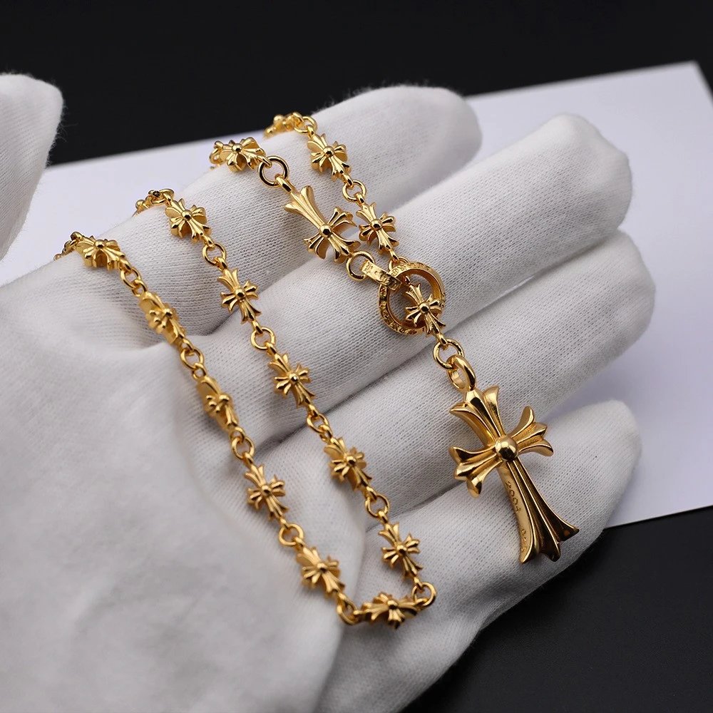 Chrome Hearts Cross Ball Chain Necklace Gold Jewelry