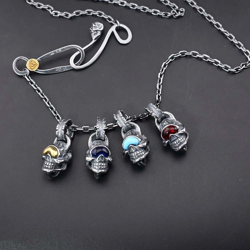 Gaboratory Skull Pendant Necklace Gothic Silver Multicolor