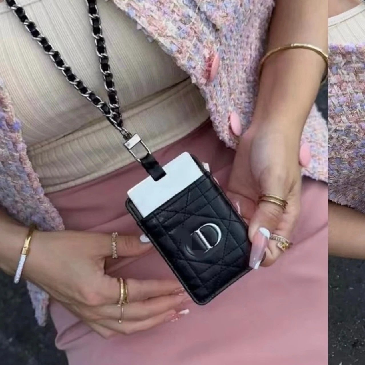Dior Caro Quilted Leather Card Holder Black