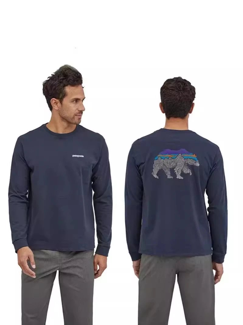 Patagonia Graphic Bear Long Sleeve Cotton T-Shirt Navy