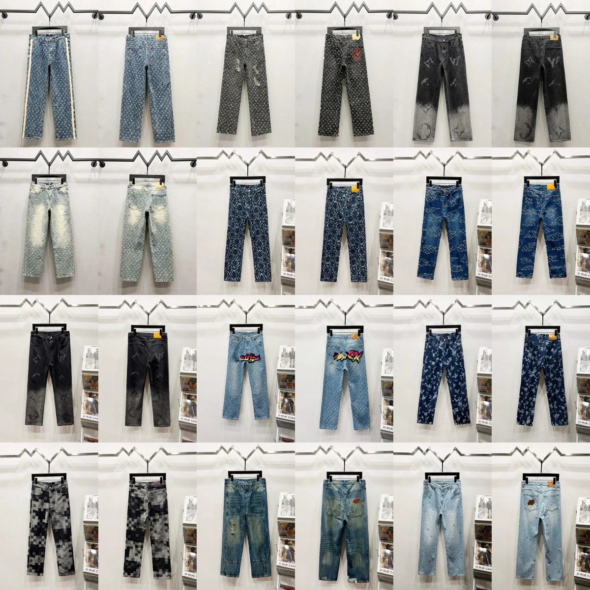 Louis Vuitton LV Monogram Denim Jeans Casual Trousers Blue and Black