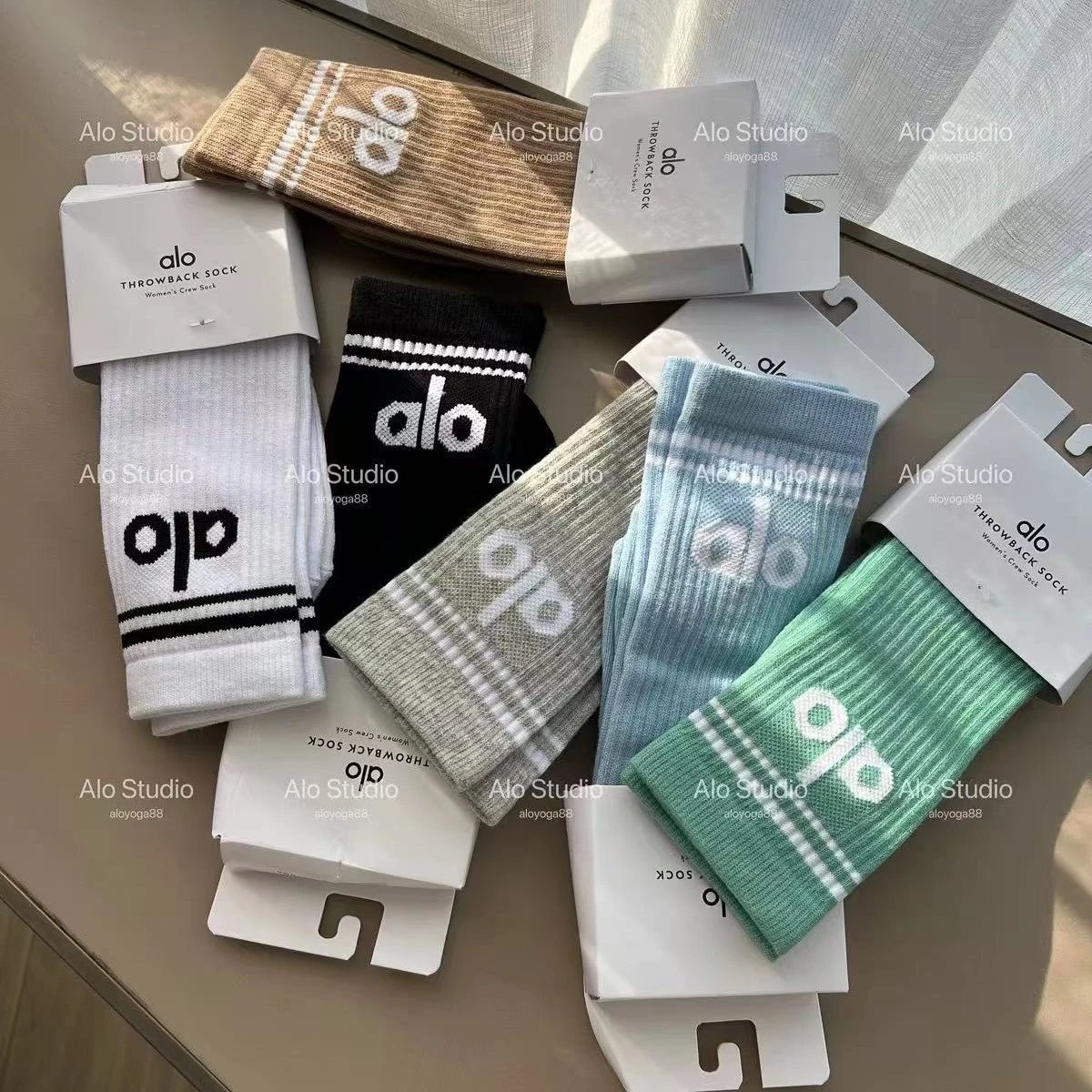 Alo Yoga Throwback Sock Ribbed Crew Socks Multicolor