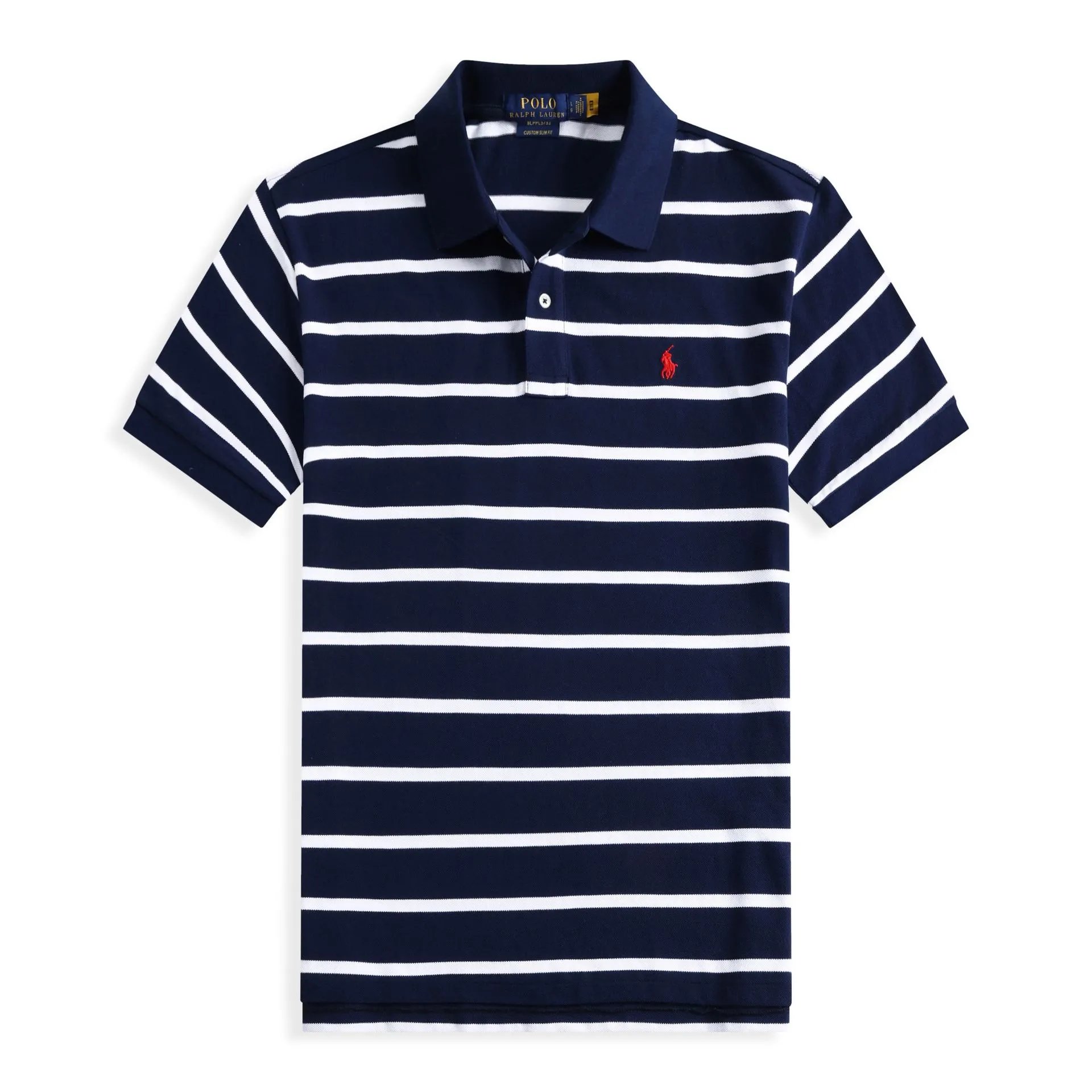 Ralph Lauren RL Custom Slim Fit Striped Polo Shirt Navy and White