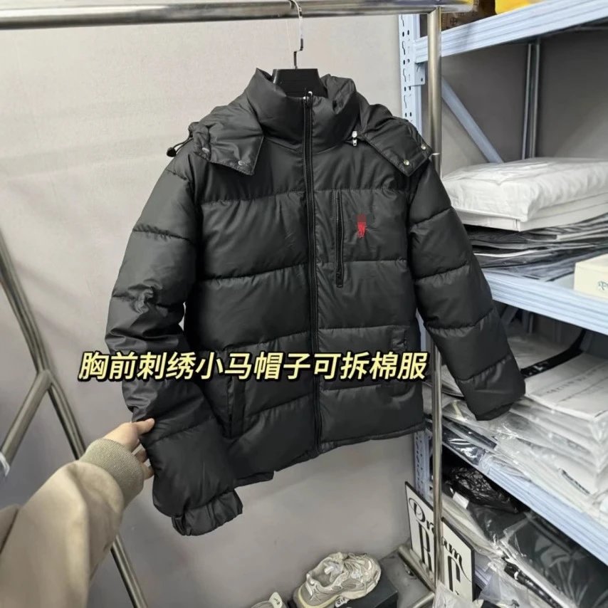 Ralph Lauren Puffer Jacket Detachable Hood Padded Winter Jacket Black