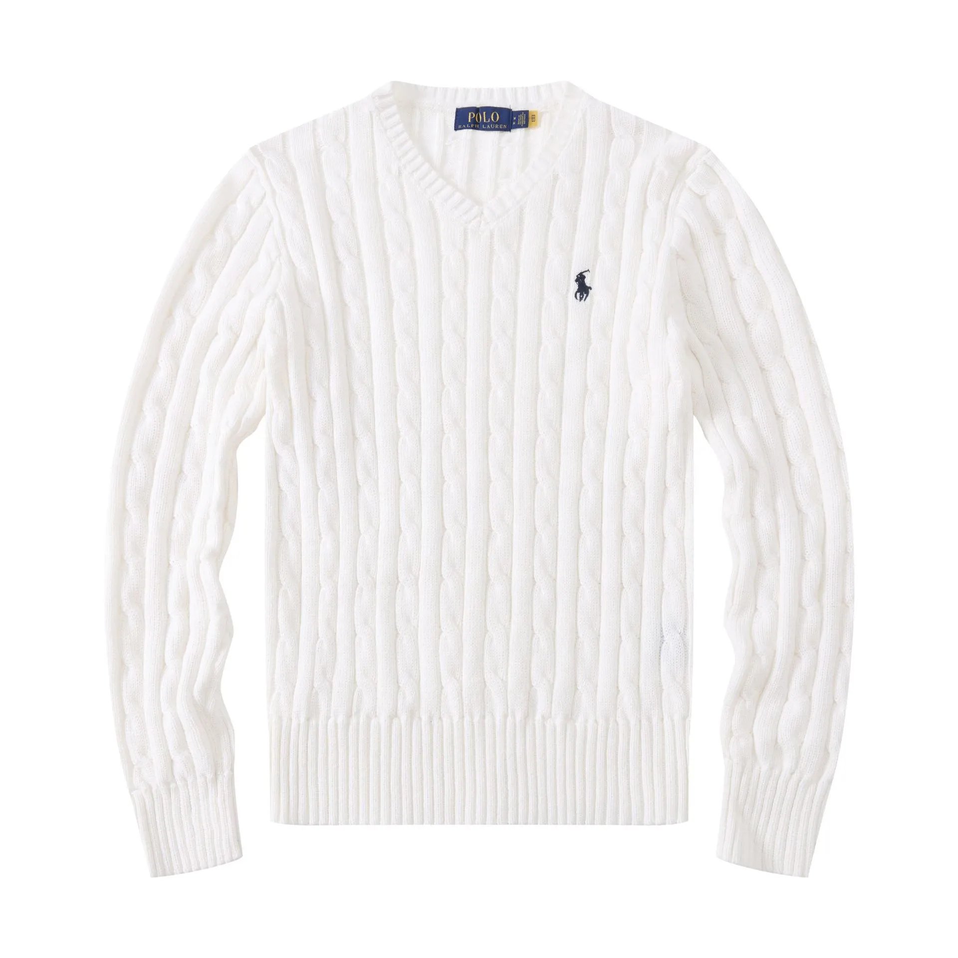 Ralph Lauren Cable-Knit V-Neck Classic Sweater White