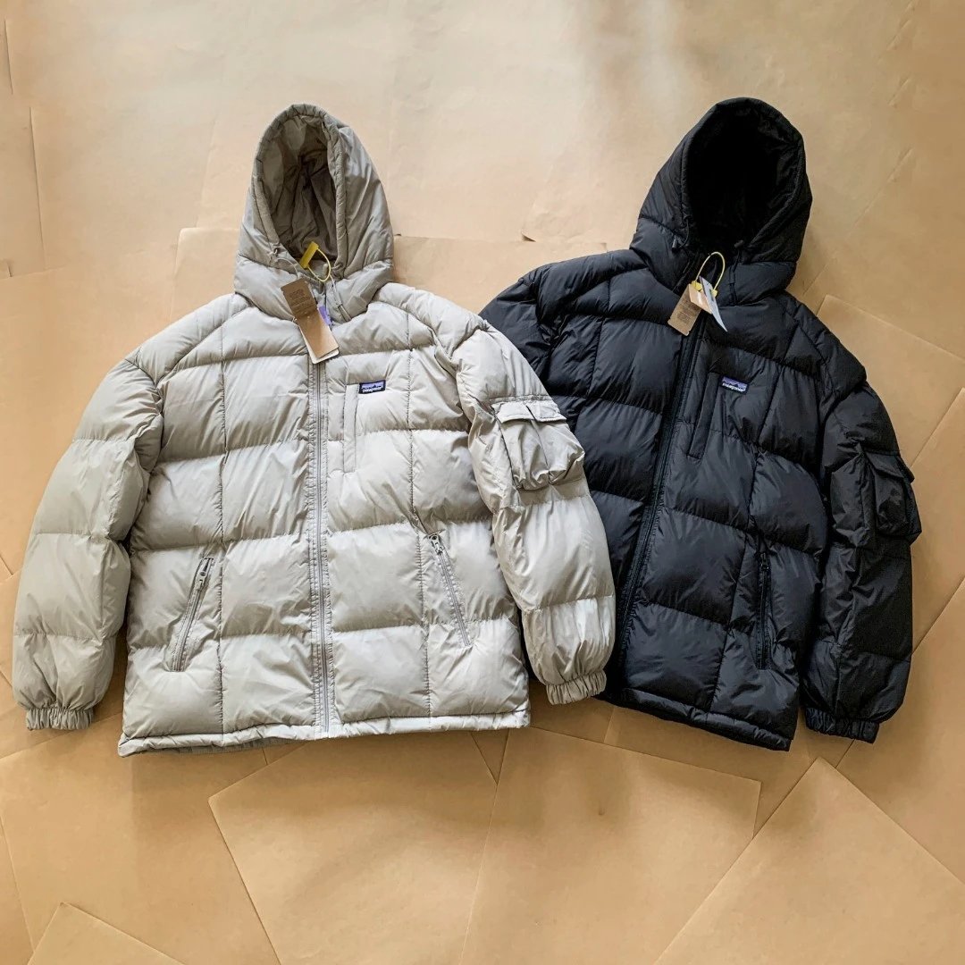 Patagonia Down Sweater Hoody Puffer Jacket Beige and Black