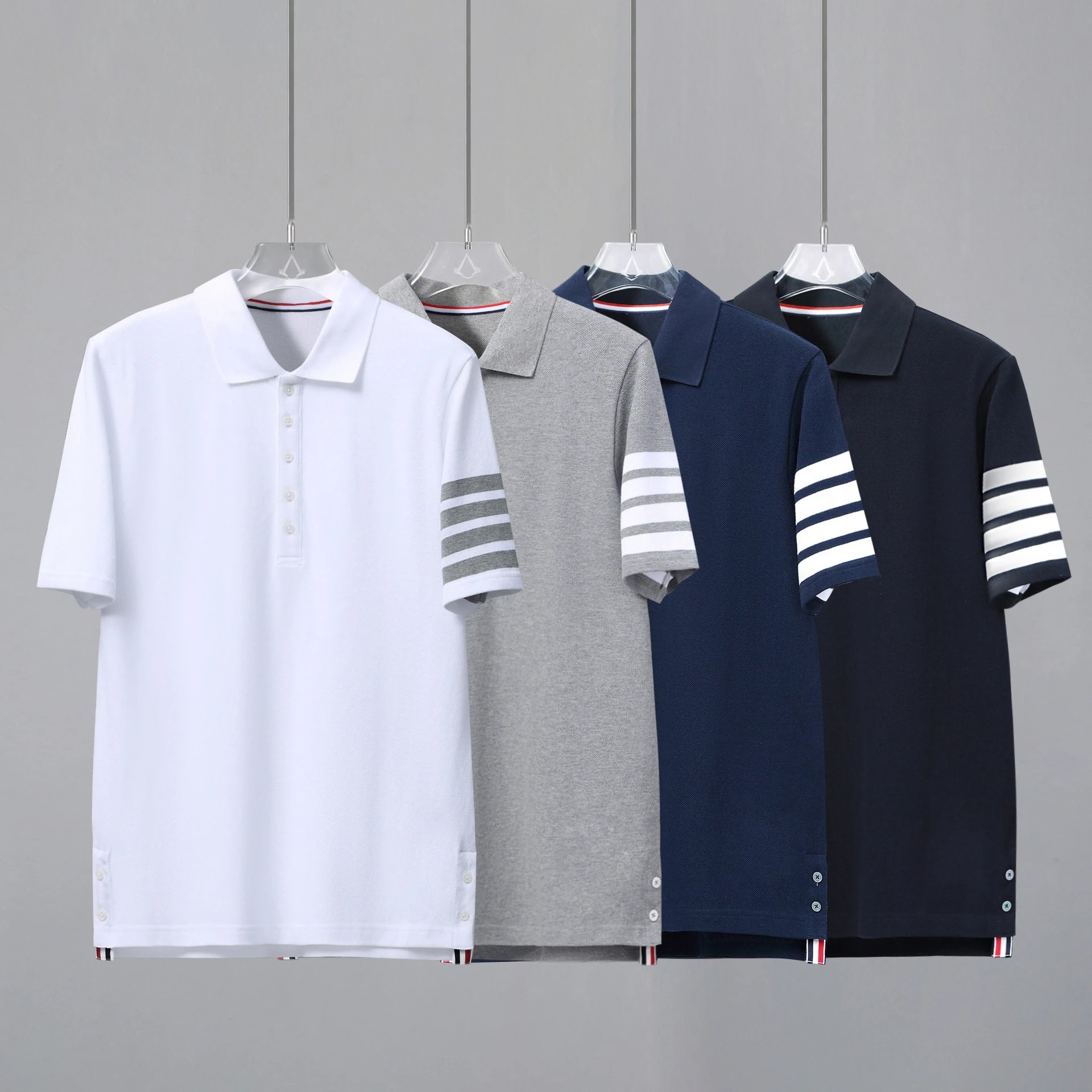 Thom Browne 4-Bar Stripe Pique Cotton Polo Shirt Multicolor