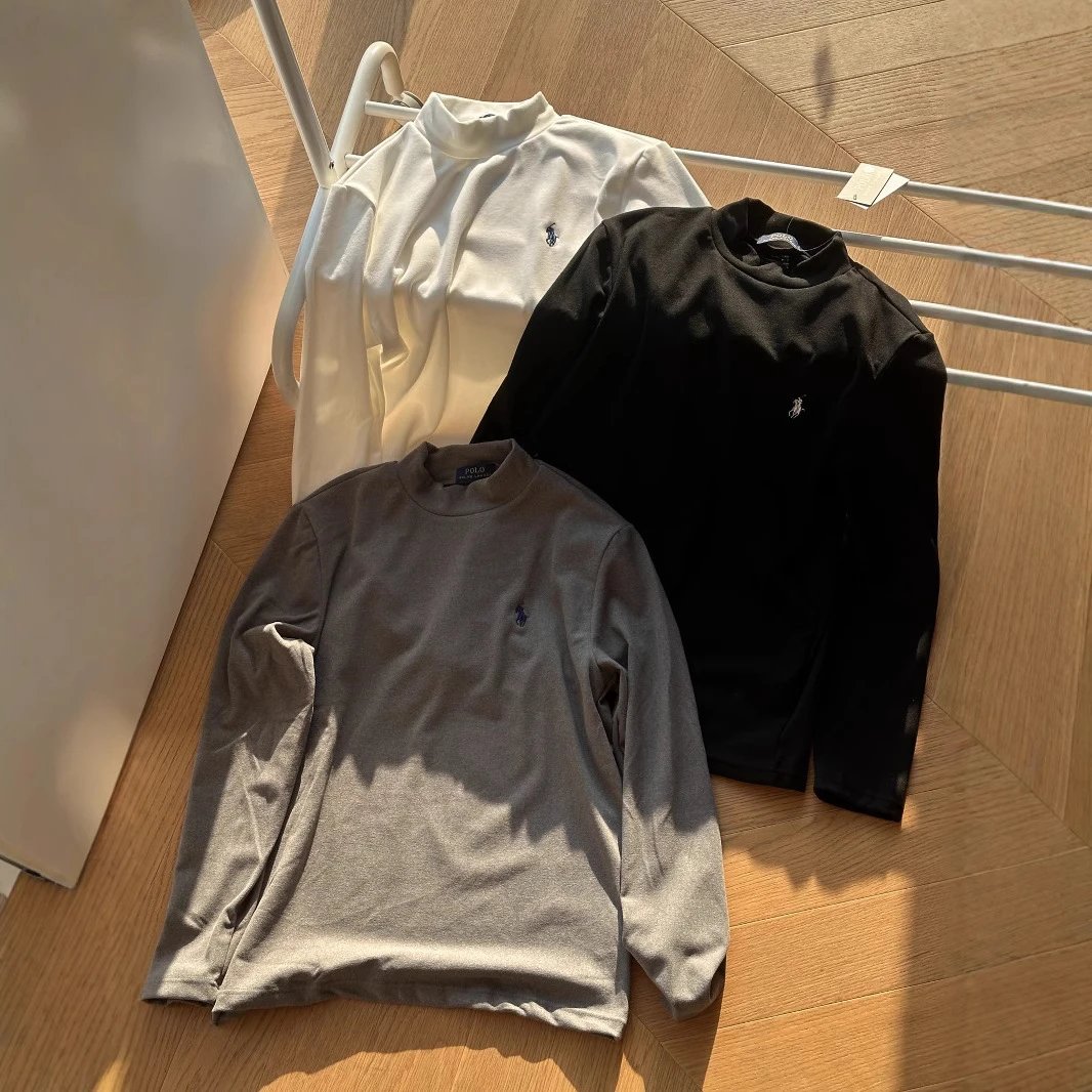 Ralph Lauren Mock Neck Long Sleeve Cotton T-Shirt Multicolor