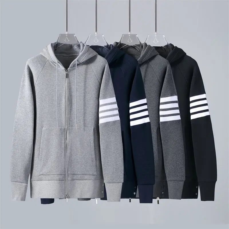 Thom Browne 4-Bar Stripe Casual Zip-Up Hoodie Multicolor