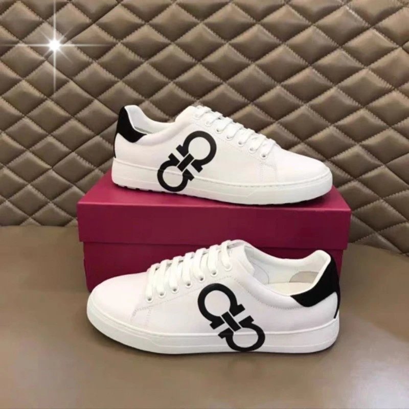 Salvatore Ferragamo Gancini Low Top Sneakers White and Black