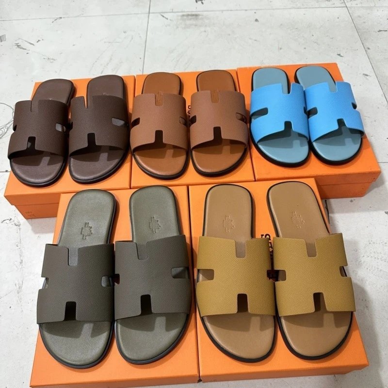 Hermes Oran classic leather slides Multicolor